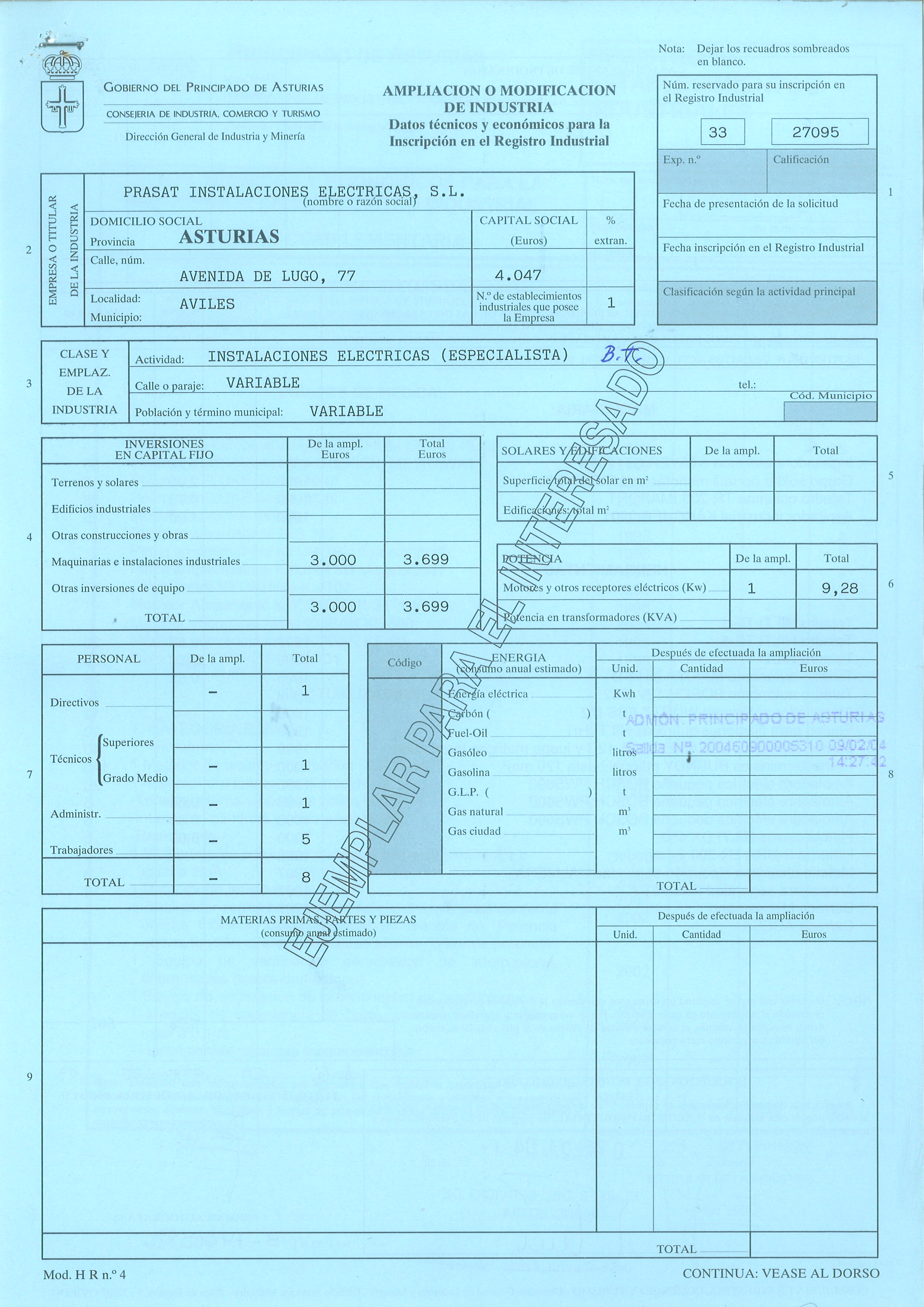 Inscripción en el Registro Industrial