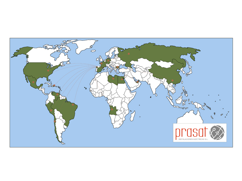 Presencia de equipos electricos fabricados por PRASAT en el mundo.